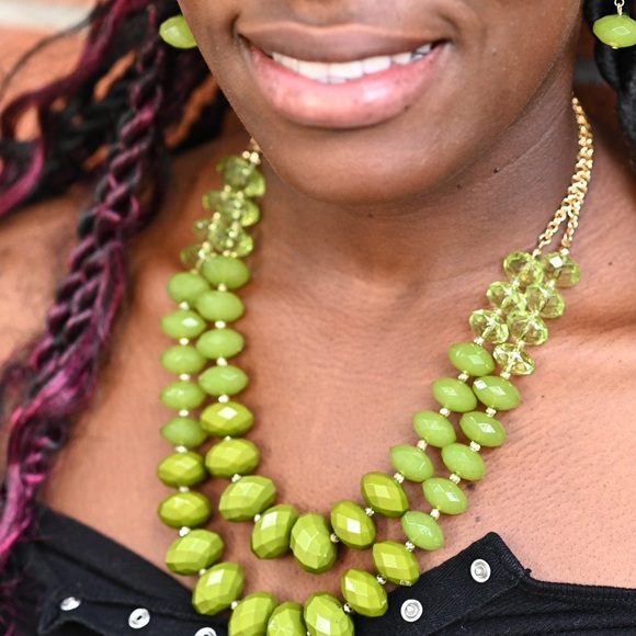 Faceted Bead Double Row Necklace Set - Picture 2 of 6